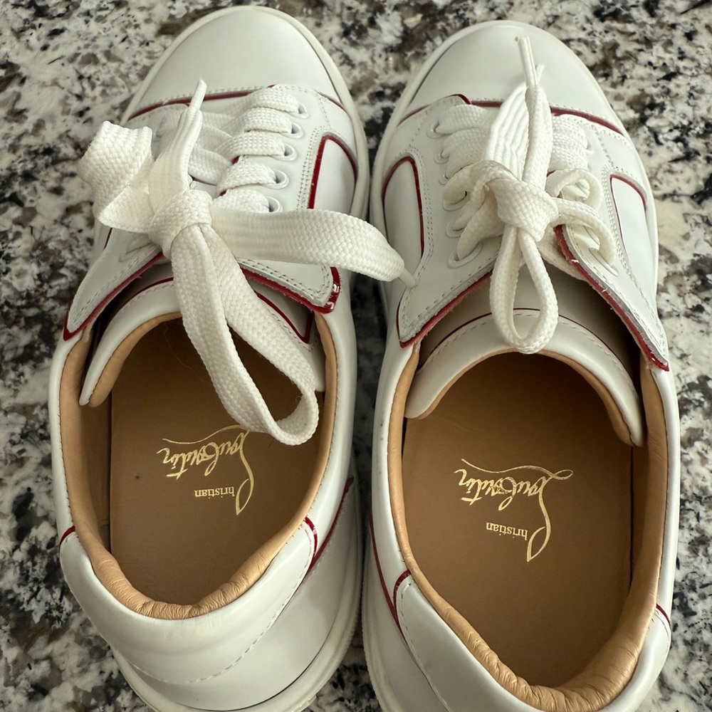 Christian Louboutin White and Red Leather Sneakers Size 5 / 35